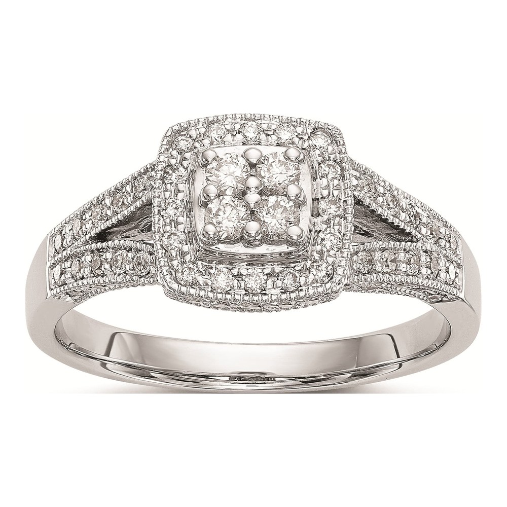 14K White Gold 1/2 ct tw Diamond Square Halo Engagement Ring