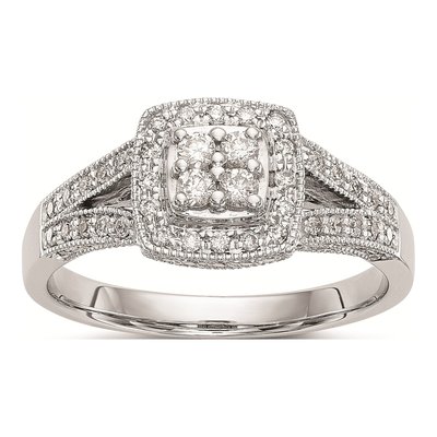 14K White Gold 1/2 ct tw Diamond Square Halo Engagement Ring