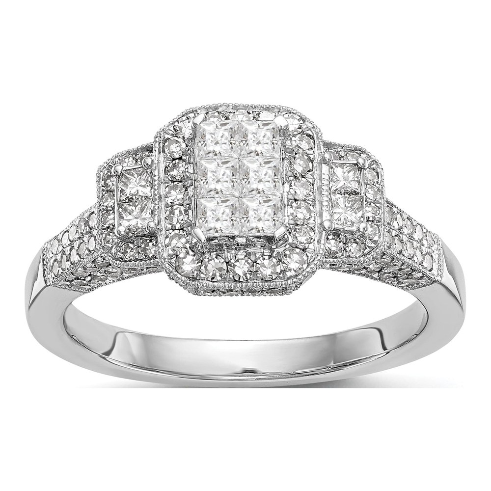 14K White Gold 0.84 ct tw Diamond Cluster Engagement Ring
