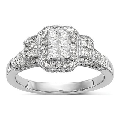 14K White Gold 0.84 ct tw Diamond Cluster Engagement Ring