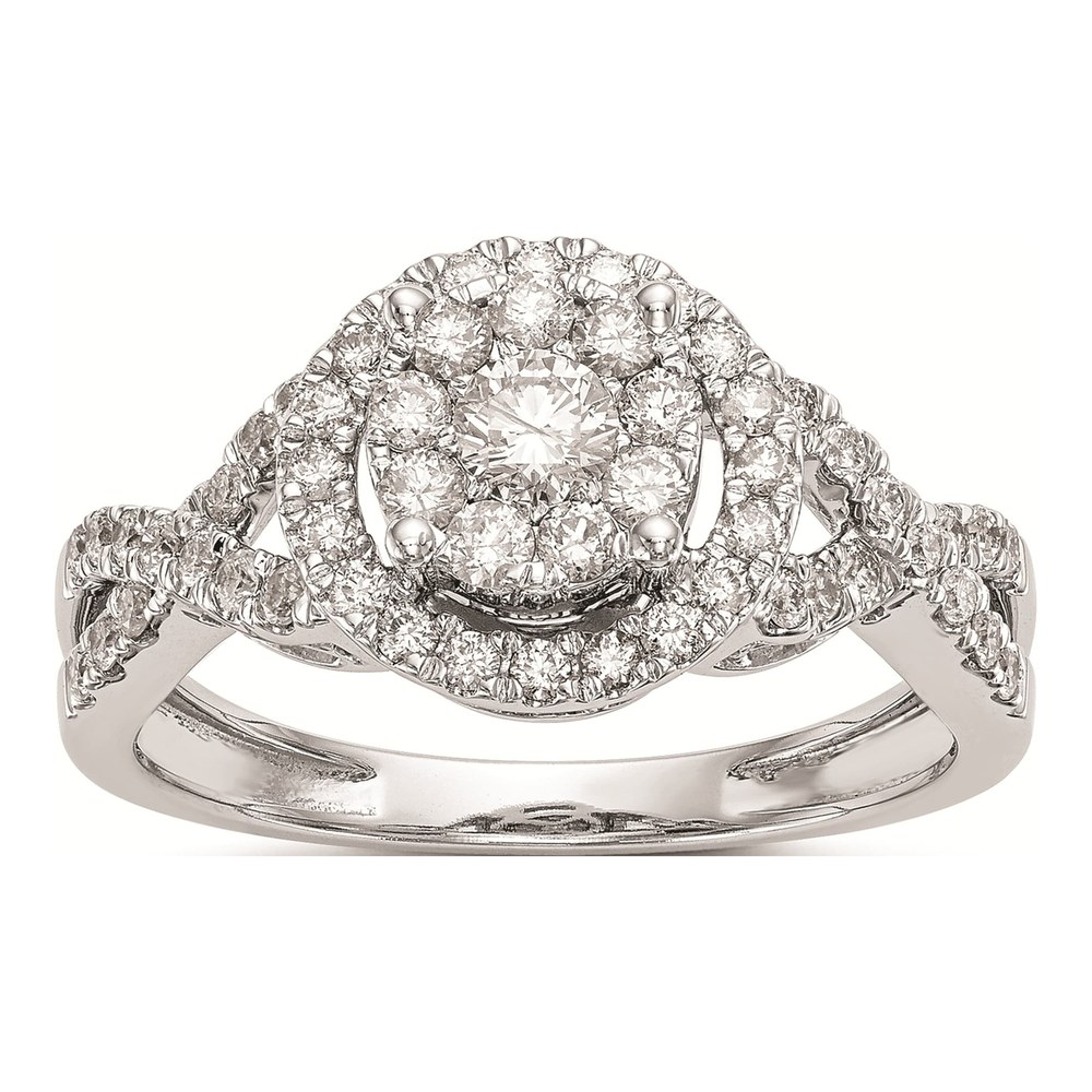 14K White Gold 3/4 ct tw Diamond Halo Engagement Ring