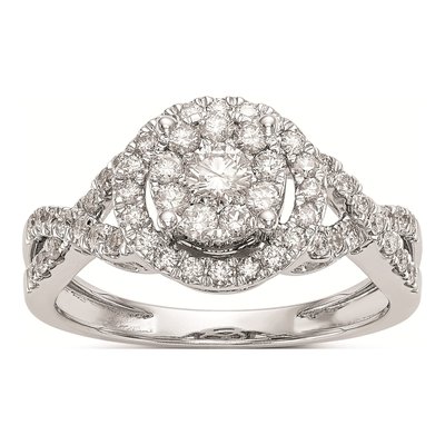 14K White Gold 3/4 ct tw Diamond Halo Engagement Ring