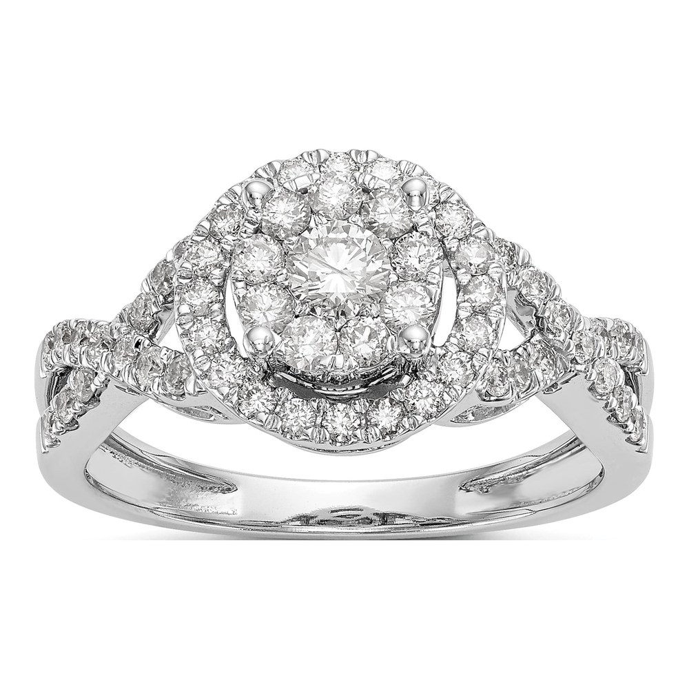 14K White Gold 3/4 ct tw Diamond Cluster Engagement Ring