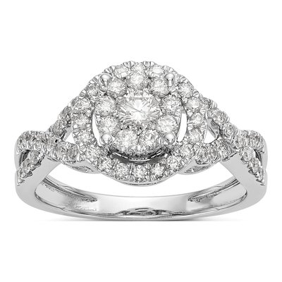 14K White Gold 3/4 ct tw Diamond Cluster Engagement Ring