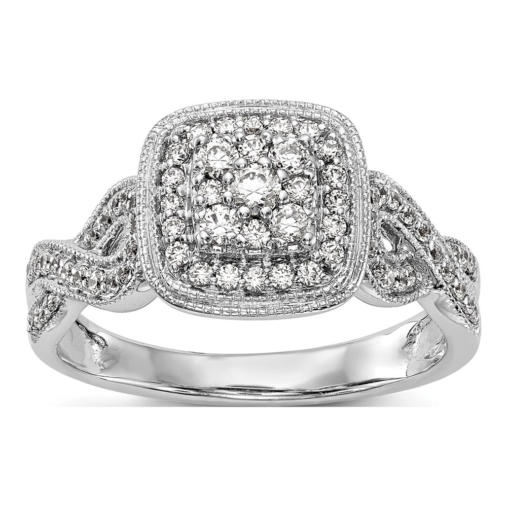 14K White Gold 1/2 ct tw Diamond Cluster Engagement Ring
