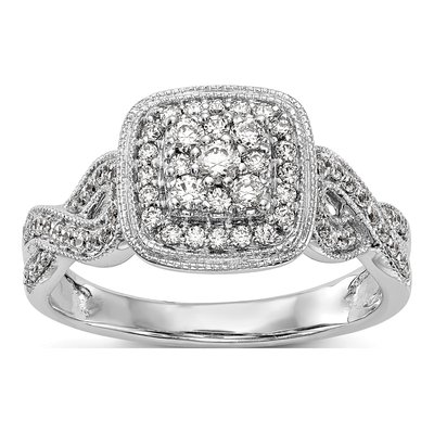 14K White Gold 1/2 ct tw Diamond Cluster Engagement Ring