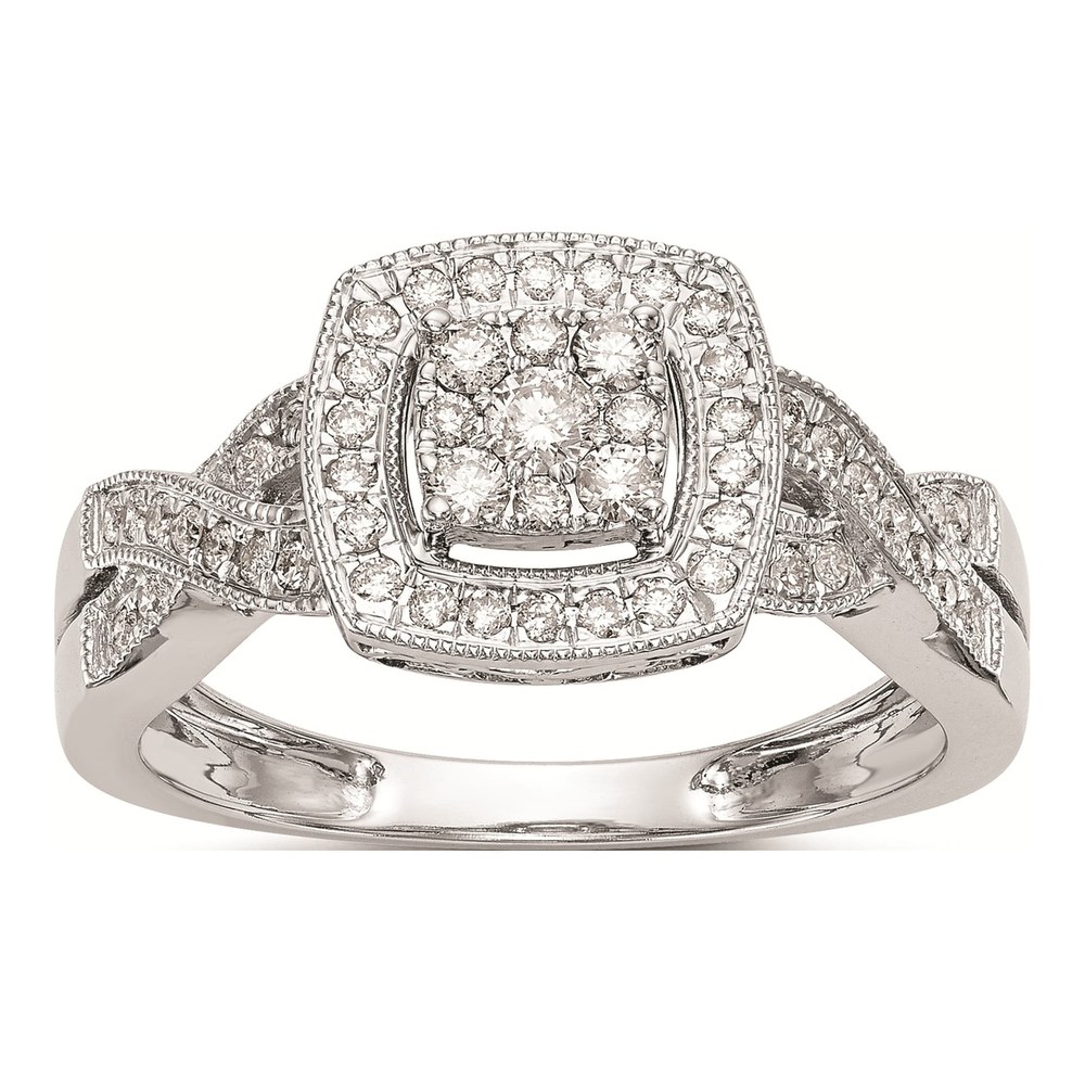 14K White Gold 3/8 ct tw Diamond Square Halo Engagement Ring