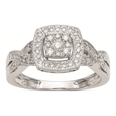 14K White Gold 3/8 ct tw Diamond Square Halo Engagement Ring