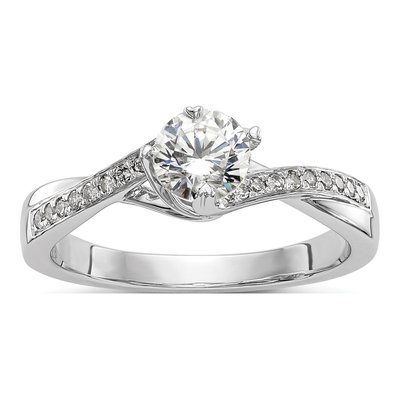 14K White Gold Diamond By-Pass Engagement Ring Semi-Mount