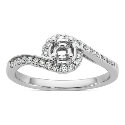 14K White Gold Diamond By-Pass Engagement Ring Semi-Mount