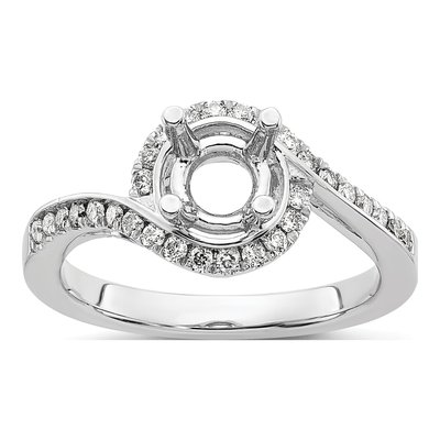 14K White Gold Diamond Bypass Engagement Ring Semi-Mount