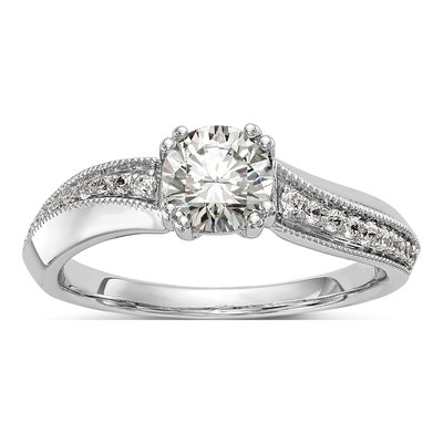 14K White Gold Diamond By-Pass Engagement Ring Semi-Mount