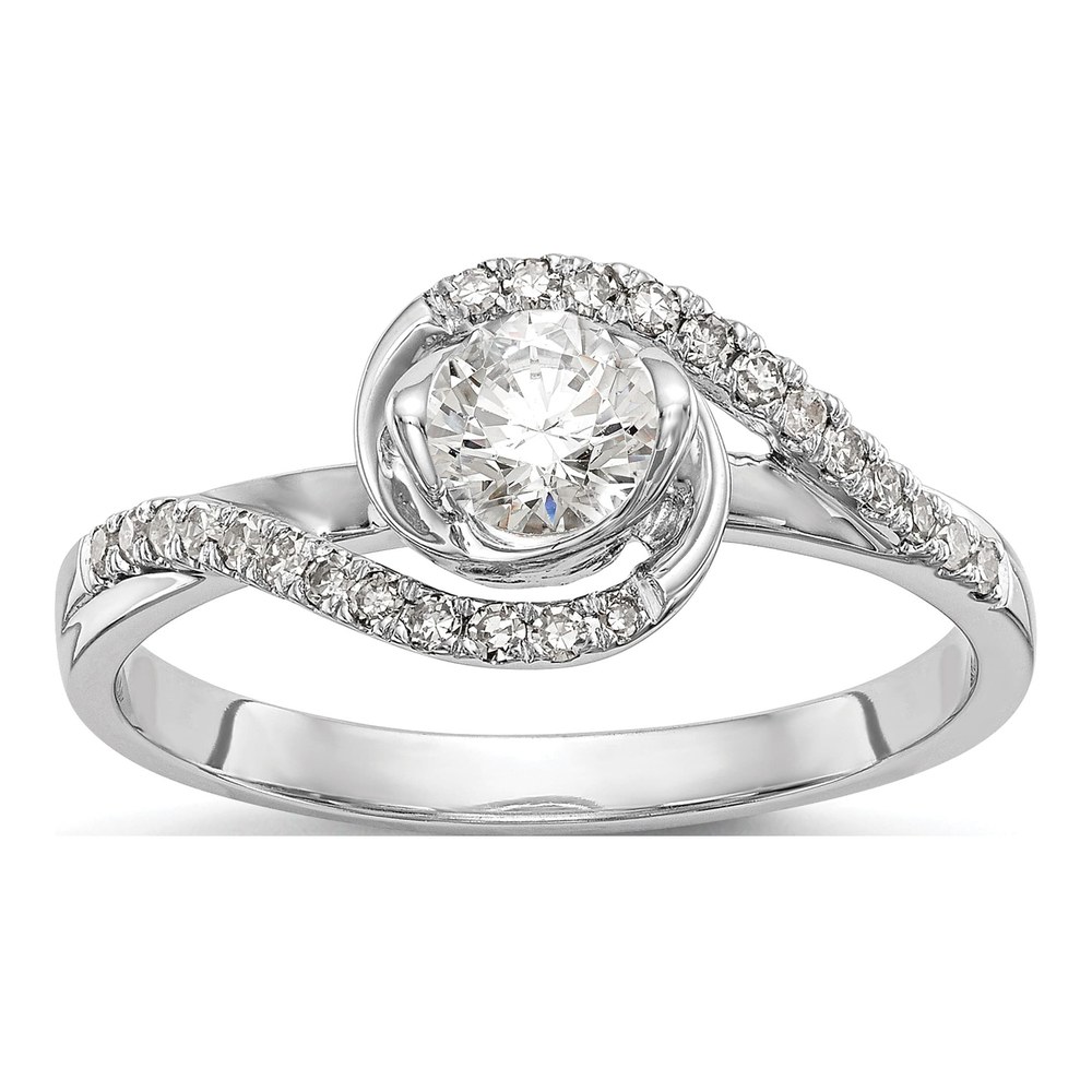14K White Gold By-Pass Diamond Semi-Mount Ring, Size 7