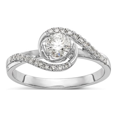 14K White Gold Diamond By-Pass Engagement Ring Semi-Mount