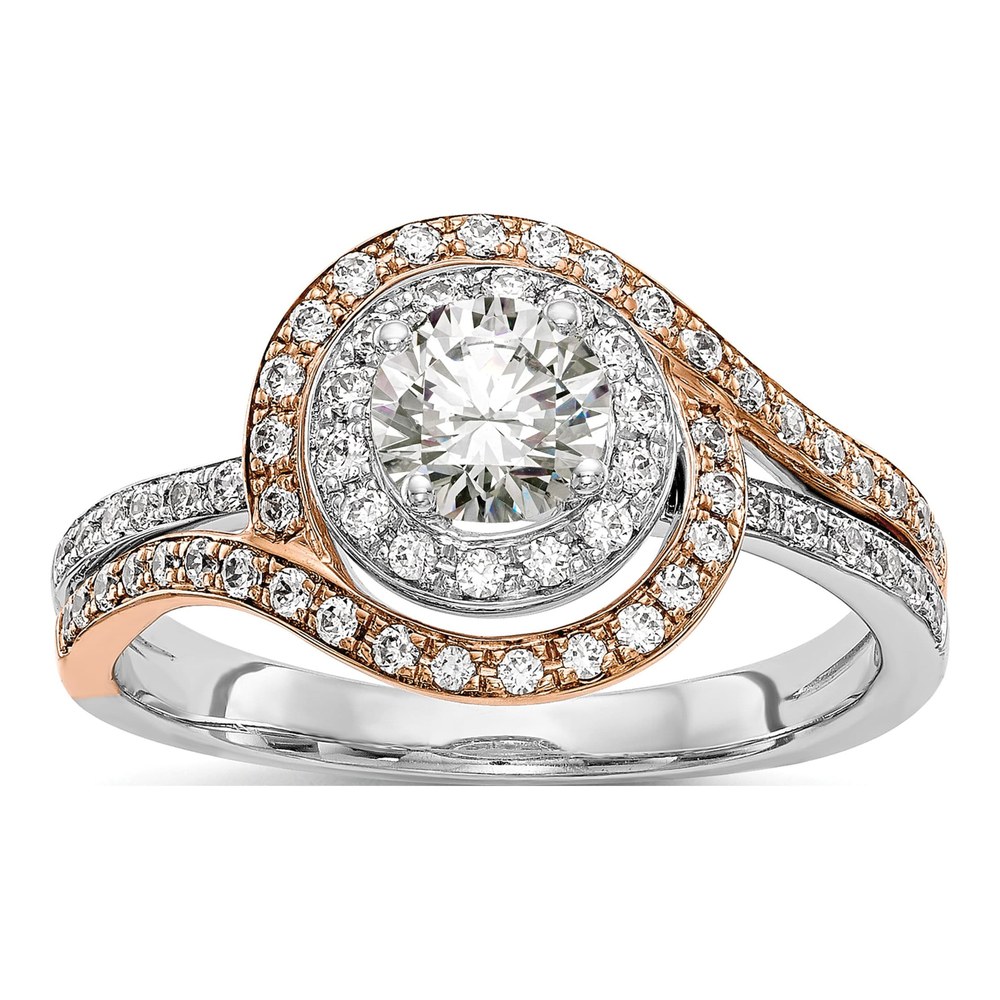 14K Two-Tone Gold Diamond By-Pass Engagement Ring Semi-Mount