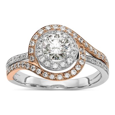 14K Two-Tone Gold Diamond By-Pass Engagement Ring Semi-Mount