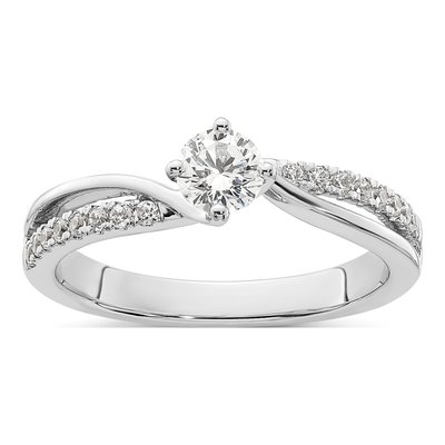 14K White Gold Diamond Bypass Engagement Ring Semi-Mount