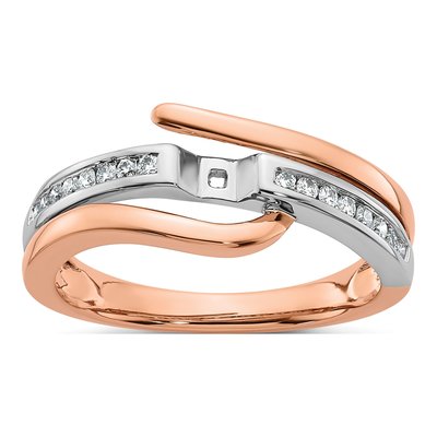 14K Two-Tone Gold Diamond By-Pass Engagement Ring Semi-Mount