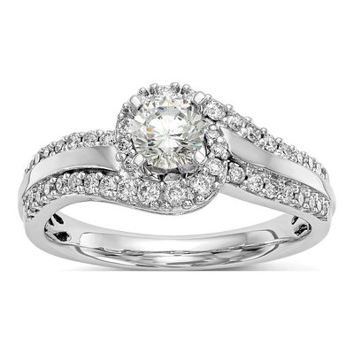 14K White Gold Diamond Bypass Engagement Ring Semi-Mount