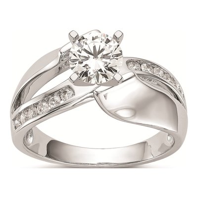 14K White Gold Diamond Bypass Engagement Ring Mounting
