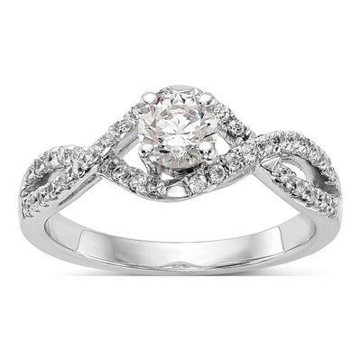 14K White Gold Diamond Criss-Cross Engagement Ring Semi-Mount