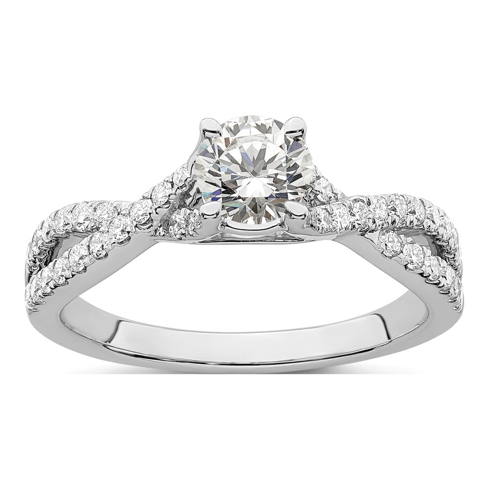 14K White Gold Diamond Criss-Cross Engagement Ring Semi-Mount