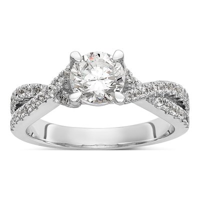 14K White Gold Diamond Criss-Cross Engagement Ring Semi-Mount