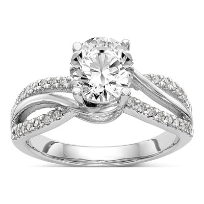 14K White Gold Diamond Criss-Cross Engagement Ring Semi-Mount