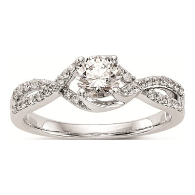 14K White Gold Criss-Cross Diamond Engagement Ring Mounting