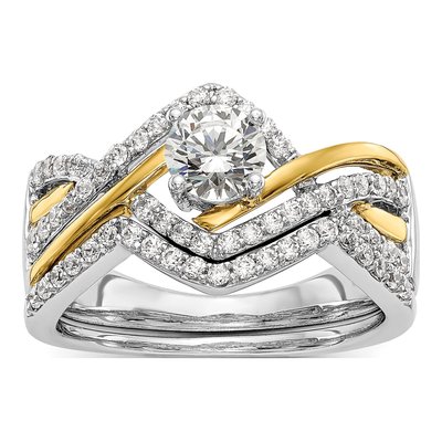 14K Two-Tone Gold Diamond Criss-Cross Engagement Ring Semi-Mount – view 7
