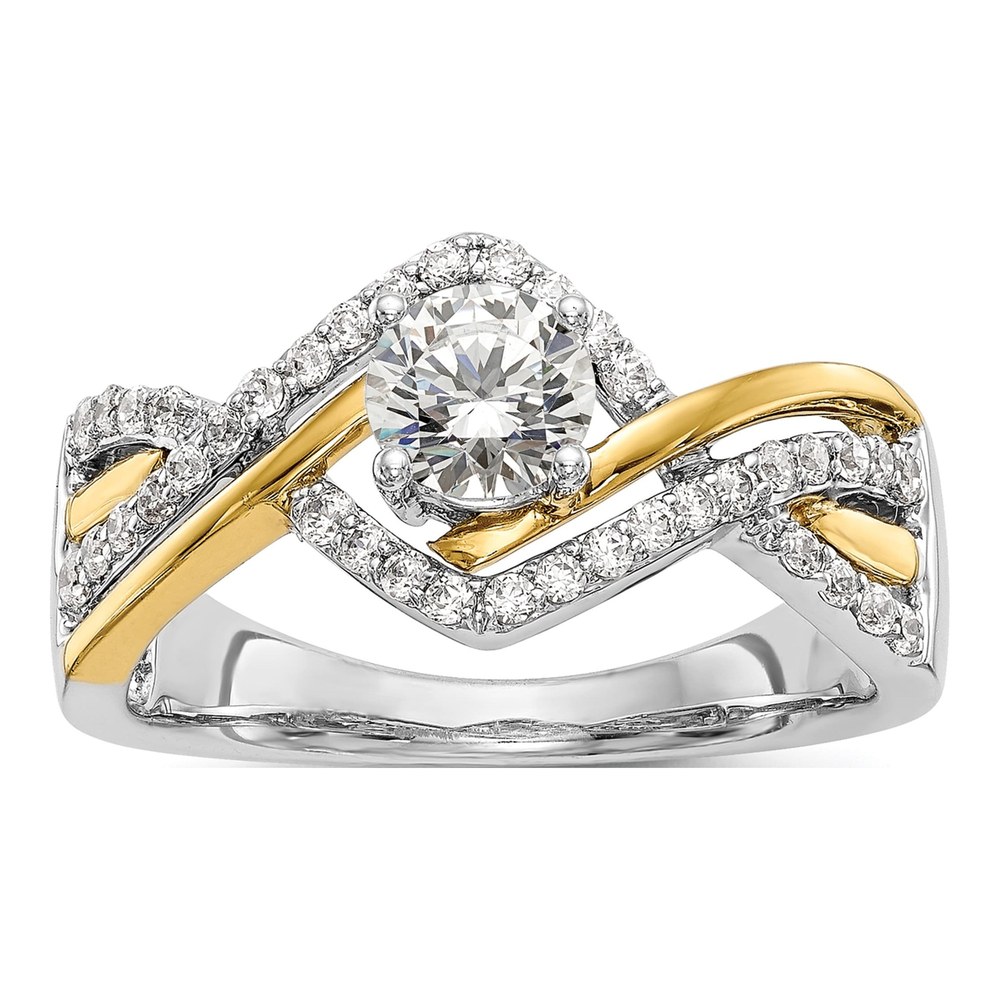 14K Two-Tone Gold Diamond Criss-Cross Engagement Ring Semi-Mount