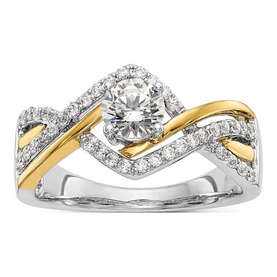 14K Two-Tone Gold Diamond Criss-Cross Engagement Ring Semi-Mount