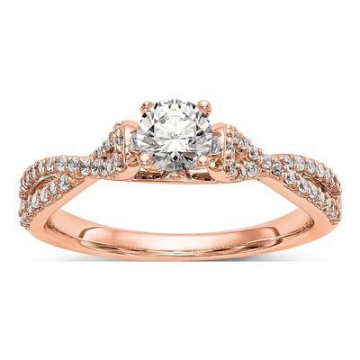 14K Rose Gold Criss-Cross Diamond Engagement Ring Semi-Mount