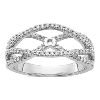 14K White Gold Diamond Criss-Cross Engagement Ring Semi-Mount