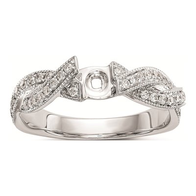 14K White Gold Criss-Cross Diamond Engagement Ring Mounting – view 7