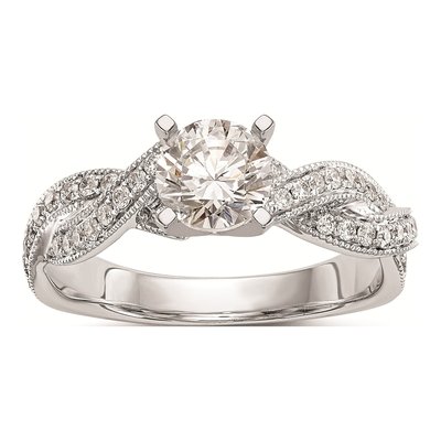 14K White Gold Criss-Cross Diamond Engagement Ring Mounting