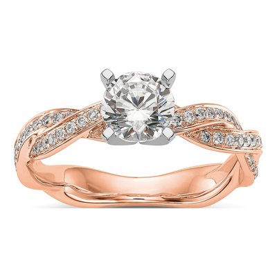 14K Rose Gold Diamond Criss-Cross Engagement Ring Semi-Mount