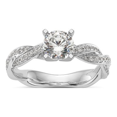 14K White Gold Diamond Criss-Cross Engagement Ring Semi-Mount