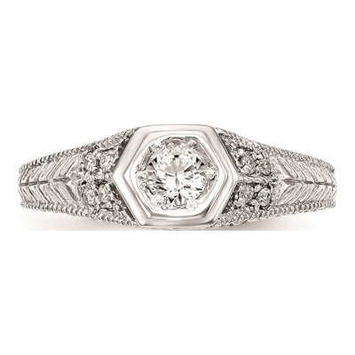 14K White Gold Hexagon Bezel Engagement Ring Mounting – view 4