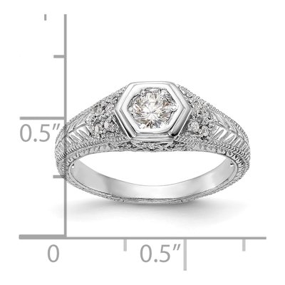 14K White Gold Hexagon Bezel Engagement Ring Mounting – view 6