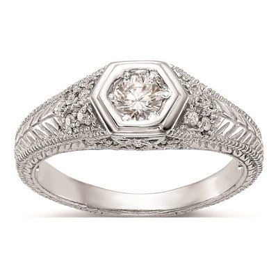 14K White Gold Hexagon Bezel Engagement Ring Mounting