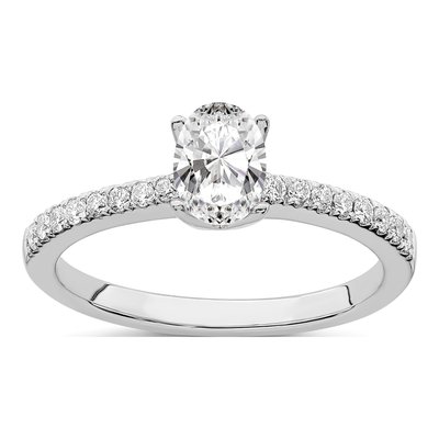 14K White Gold Lab-Grown Diamond Oval Engagement Ring Semi-Mount