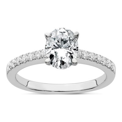 14K White Gold Lab-Grown Diamond Oval Engagement Ring Semi-Mount