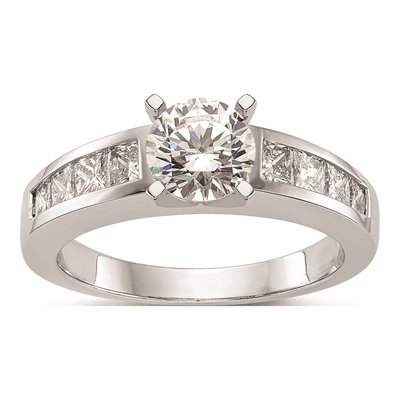 14K White Gold Princess Diamond Engagement Ring Mounting