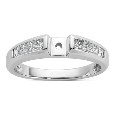14K White Gold Diamond Princess Engagement Ring Semi-Mount
