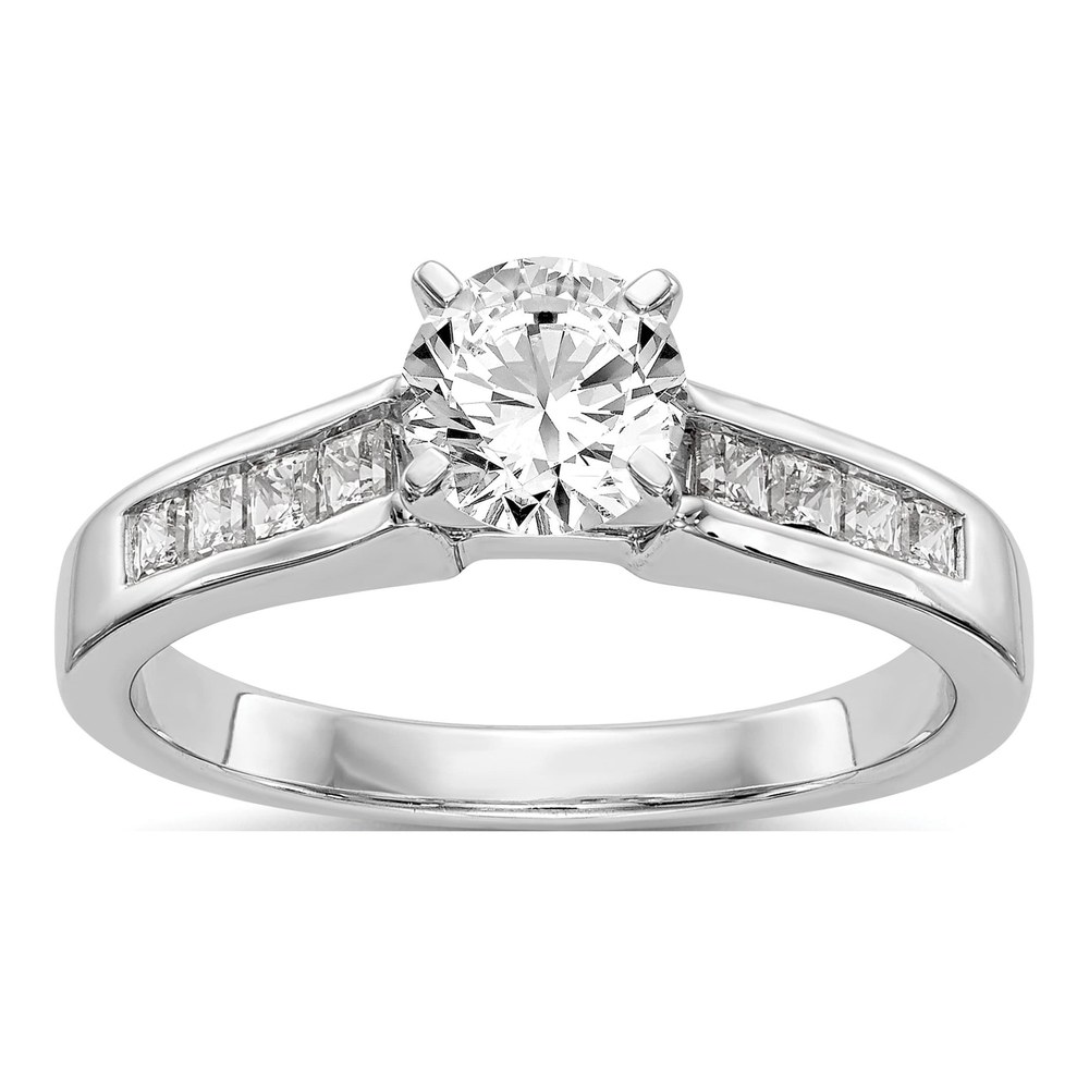 14K White Gold Rhodium-Plated Diamond Peg Set Semi-Mount Engagement Ring