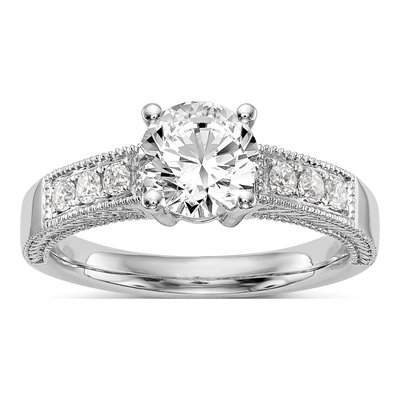 14K White Gold Diamond Engagement Ring Semi-Mount