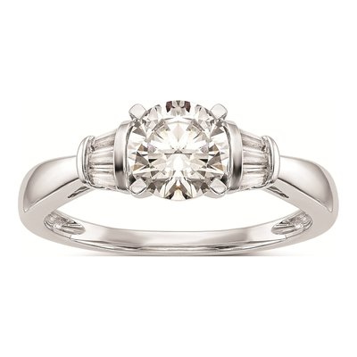 14K White Gold Baguette Diamond Engagement Ring Mounting