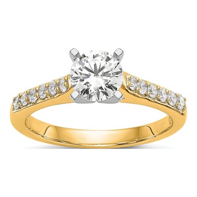 14K Yellow Gold Lab-Grown Diamond Two Tone Peg Engagement Ring Semi-Mount