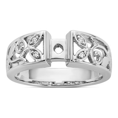 14K White Gold Diamond Leaf Engagement Engagement Ring Semi-Mount